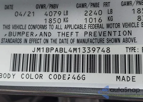 2021 Mazda Mazda3 Select z USA, uszkodzony, nr VIN JM1BPABL4M1339748